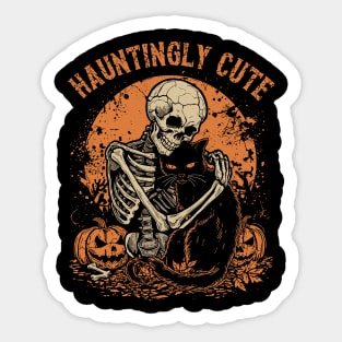 Skeleton and Cat Halloween Hug Sticker